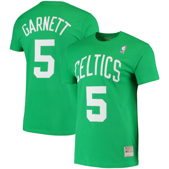 Men's Boston Celtics #5 Kevin Garnett Green Name & Number T-Shirt